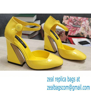 Dolce & Gabbana Heel 6.5cm/10.5cm Patent leather Mary Janes Yellow with Geometric Heel 2022 - Click Image to Close